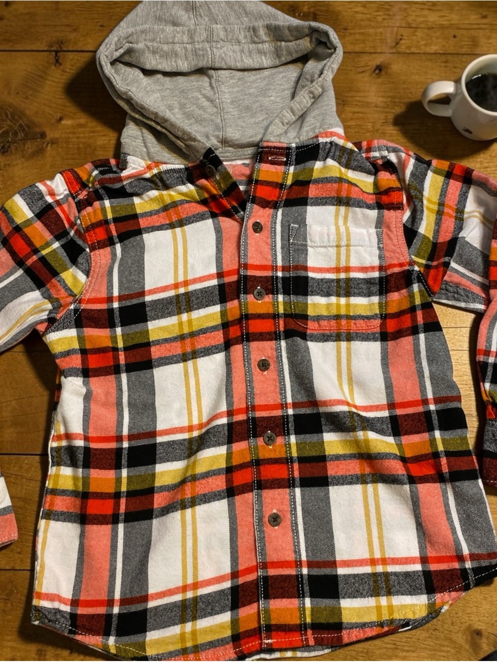 Kids Plaid Hooded Button-Up Flannel Shirt - Fall Multicolors boys size 8 - Picture 3 of 5
